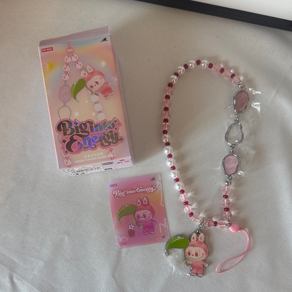 LABUBU Pink and White Big Into Energy Phone Charm NWT (LOVE) POP MART